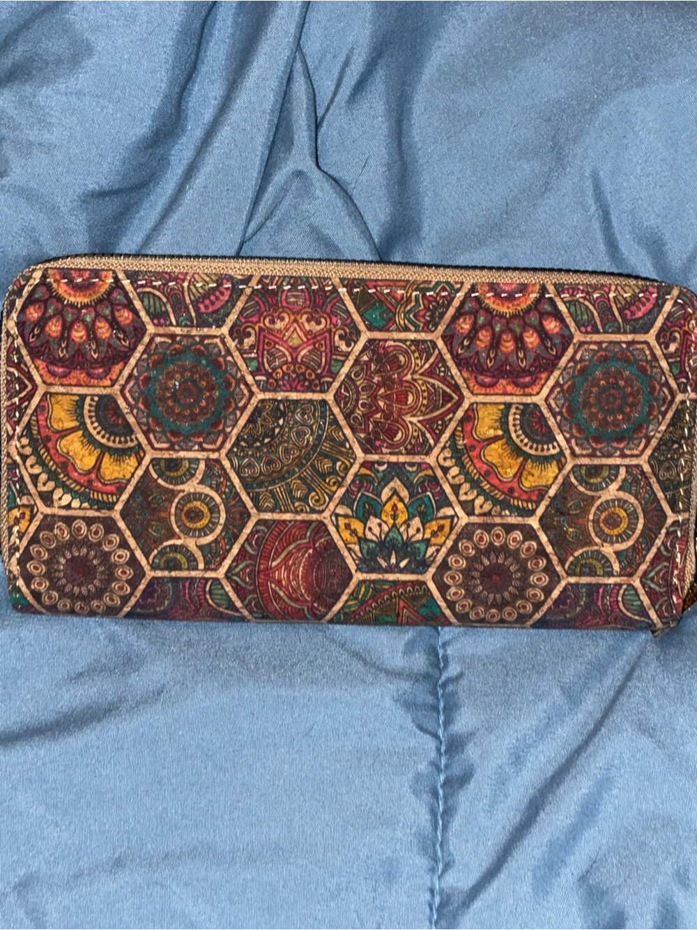 Boho Hexagon Mandala Zip Wallet - Multicolor